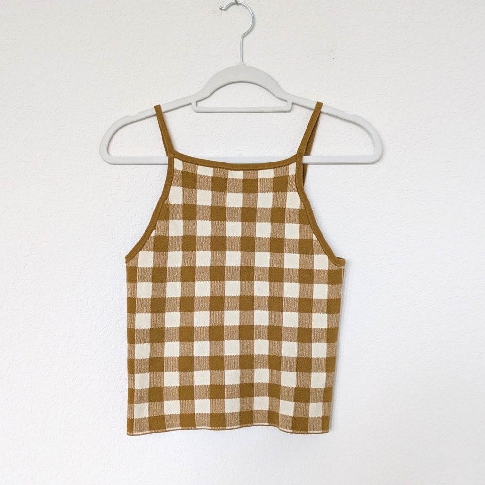 Madewell Gingham Sweater Tank Top Women S Yellow Retro Knit Halter Camisole - Picture 3 of 6
